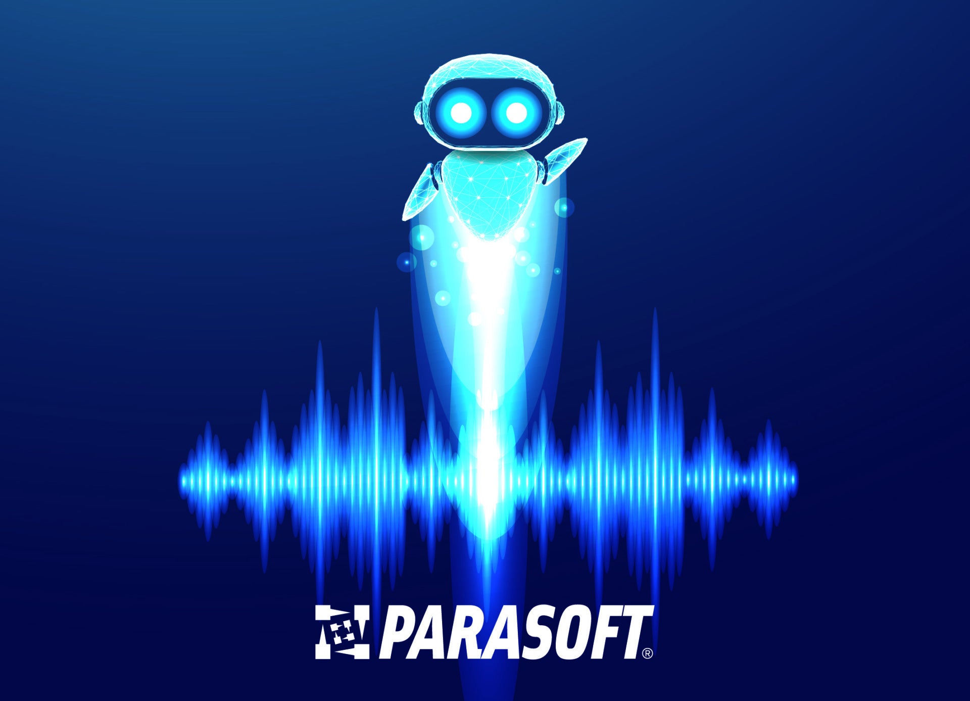 Graphic showing an AI agent hovering above structured data generating violation fixes. Parasoft logo centered underneath image.