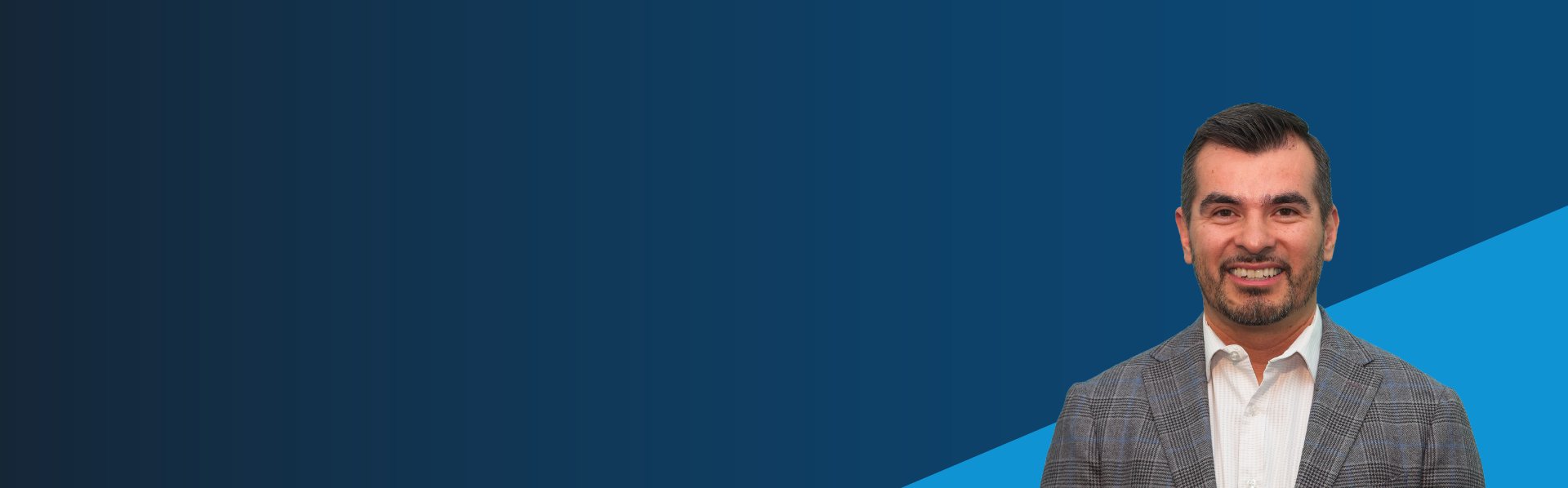 Blue background with photo of Daniel on right.