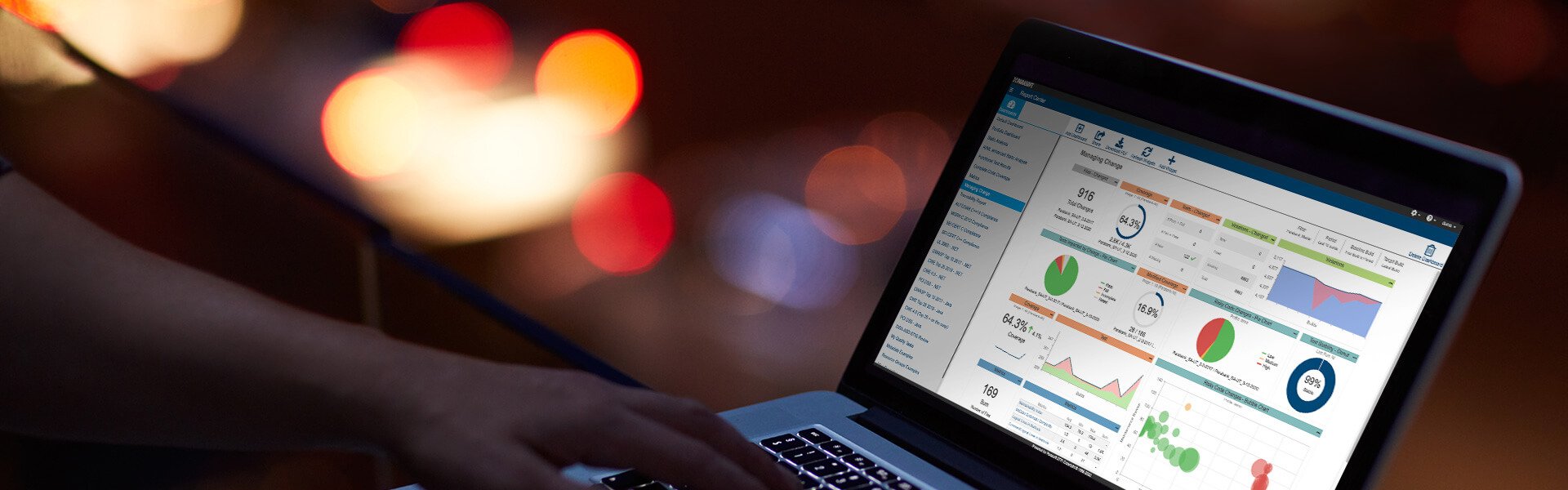 Person typing on computer with DTP in the screen