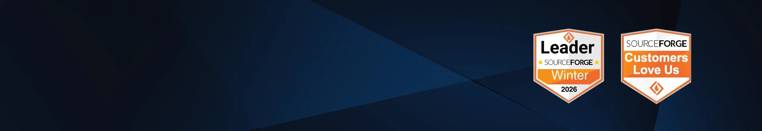 Dark blue banner with Sourceforge badges on the right