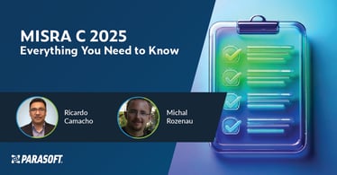 MISRA C 2025: Everything You Need to Know with speaker headshots and checklist graphic to the right