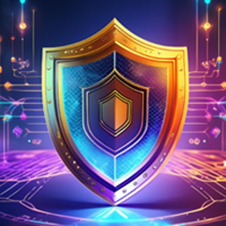 Decorative image of a shield within a technology environment