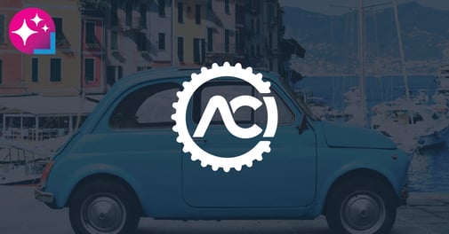 Side view image of a small European vehicle with a scenic view of Italy in the back ground. Stamped front and center is the logo for ACI (Automobile Club of Italy). In the upper left is an AI icon.