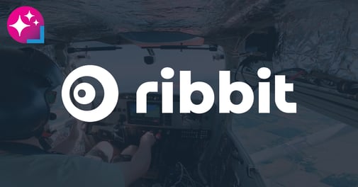 Photo de Ribbit testant son système de pilotage automatique autonome avec une superposition sombre. Au premier plan, au centre, figure le logo Ribbit en blanc.