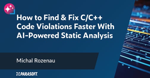 How to Find & Fix C/C++ Code Violations Faster With AI-Powered Static Analysis video title with speaker name below and abstract graphic to the right