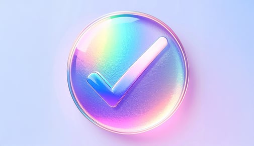 Pearlized checkmark in light pink, blue, and purple.