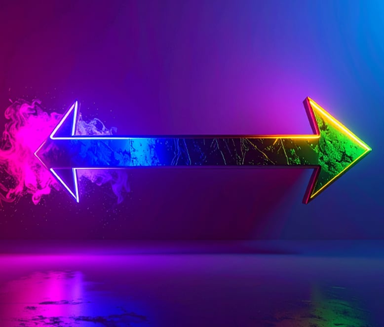 Colorful image of a horizontal line with arrows pointing on each end