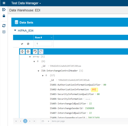 Screenshot des Dateneditors im Test Data Manager in Parasoft Virtualize