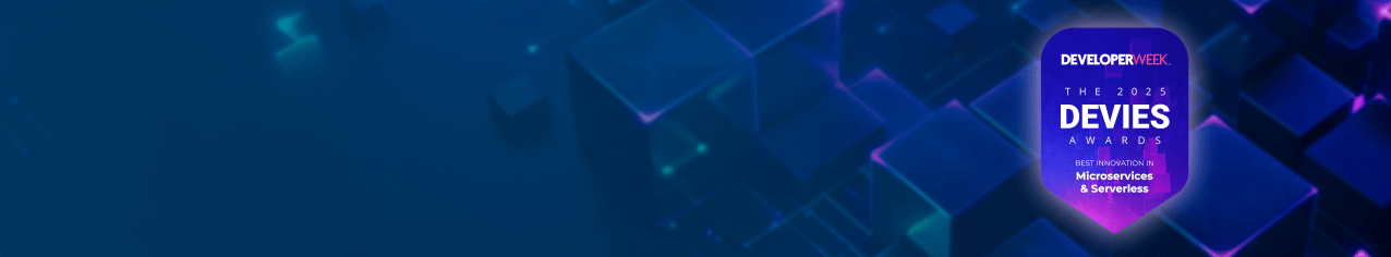 Purple banner with Developer Week Devies Award banneron the right