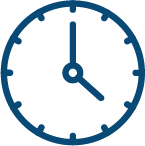 Icon inside a blue circle with white background showing a clock at 4:00 p.m.