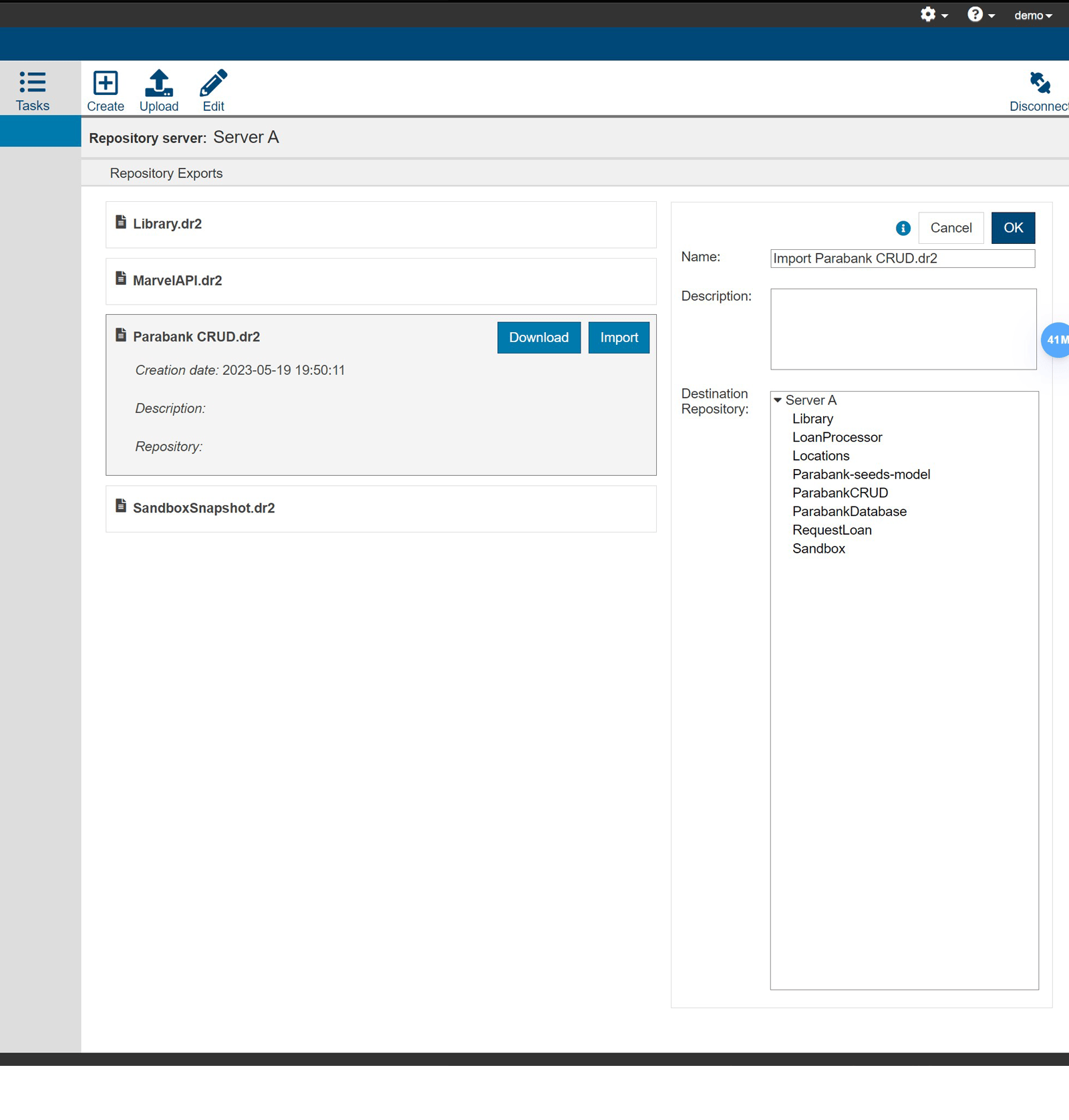 Screenshot of the Parasoft CTP UI showing how users can reset test data to its original state, accelerating test data provisioning steps.