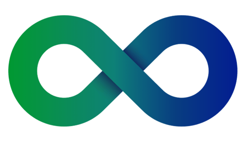 Green and blue infinity symbol on a white background.