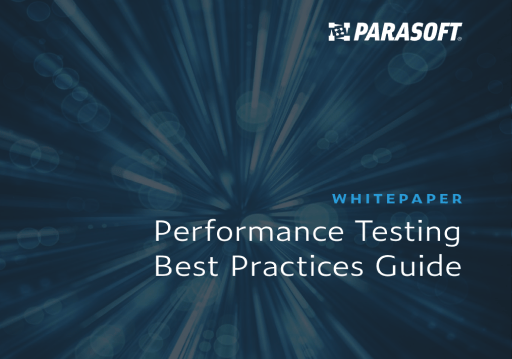Screenshot of the title page of a Parasoft whitepaper titled, Performance Testing Best Practices Guide