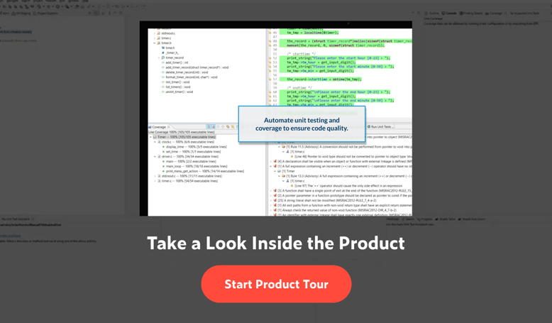 Screenshot of Parasoft C/C++test product tour