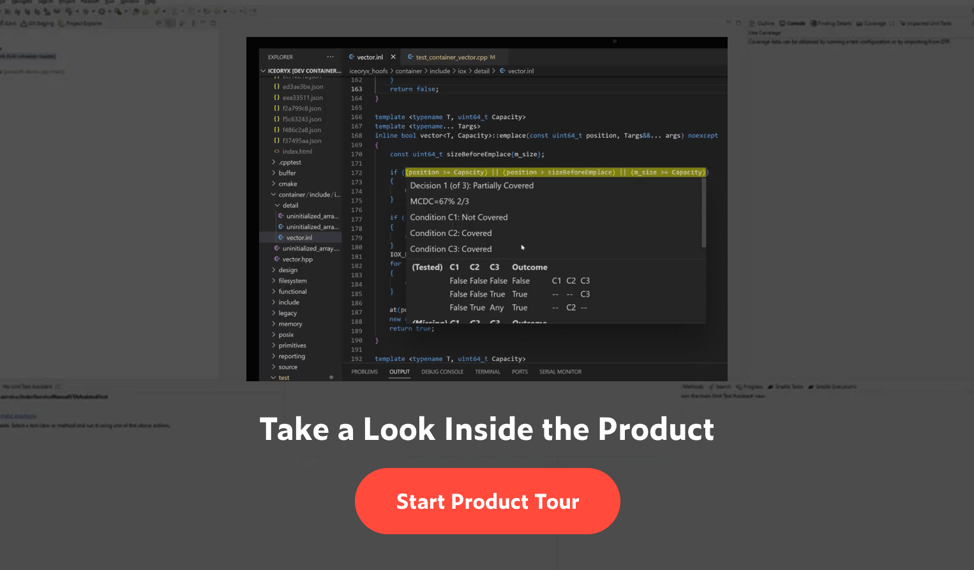 Screenshot of Parasoft C/C++test CT product tour